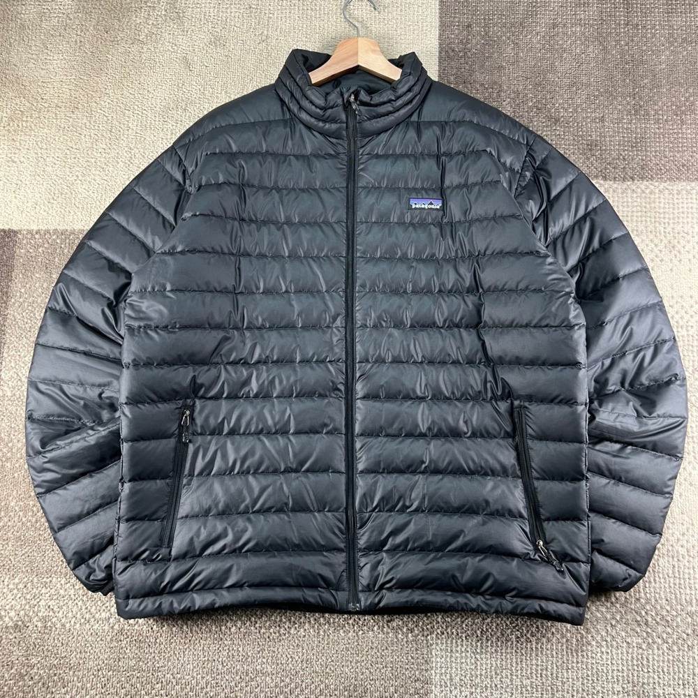 Vintage Patagonia Mens Lightweight Down Quilted Jacket Black Puffer Full Zip XL